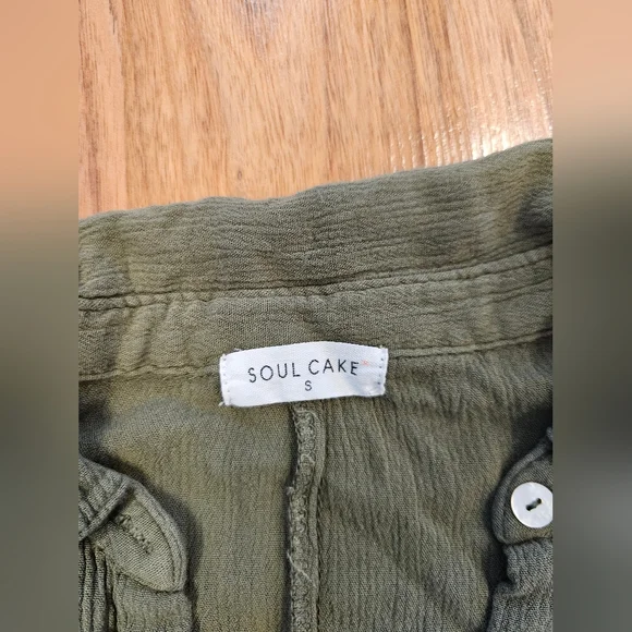 Soul Cake Cropped Olive Green Ruffled Cottagecore Button Up Y2K 90s Fairycore - Picture 4 of 15